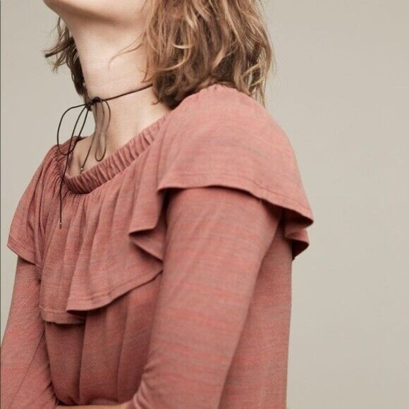 Anthropologie Dolan Left Coast Womens Charla Top Pink Off‎ Shoulder Ruffle S - Picture 3 of 9